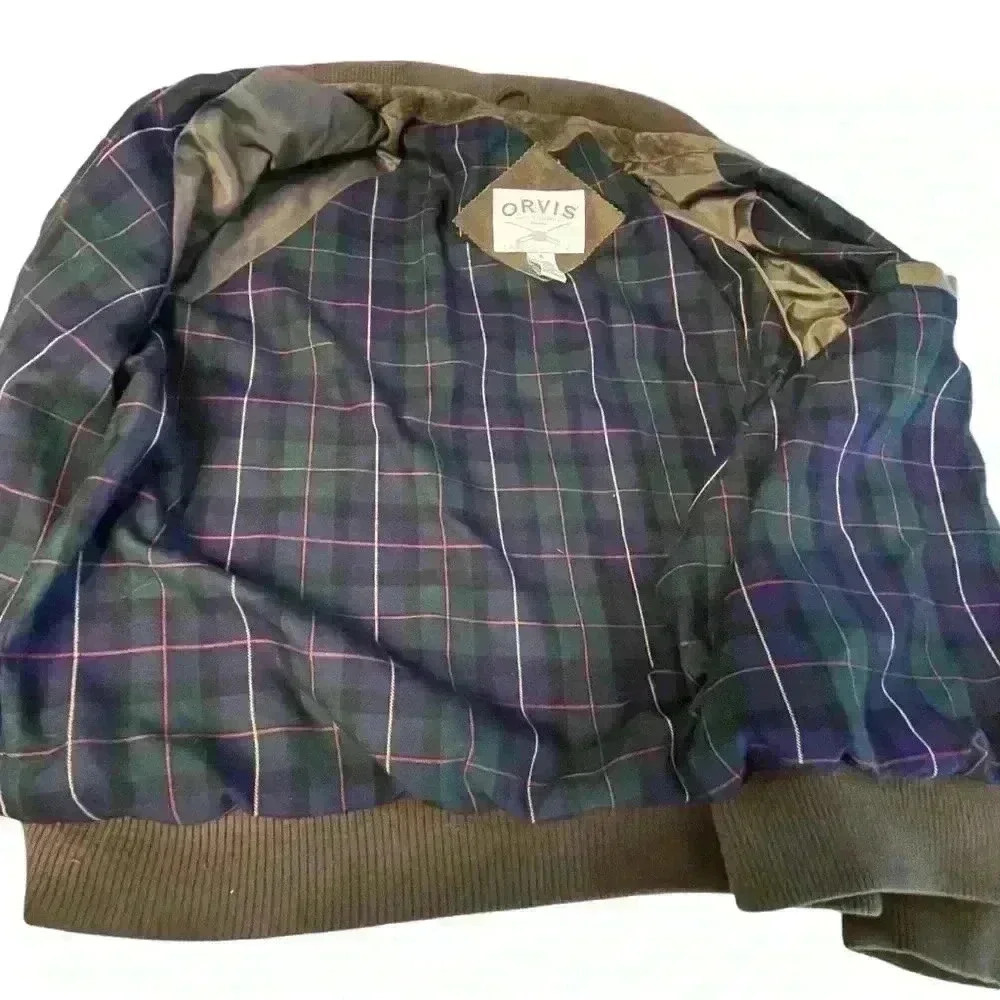 Men’s Vtg ORVIS Sporting Traditions LEATHER Jacket Coat sz XL Zip Up Olive Green - Picture 5 of 9